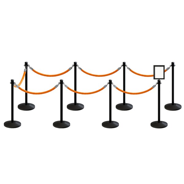 Montour Line Stanchion Post and Rope Kit Black, 8CrownTop 7Gold Rope 8.5x11V Sign C-Kit-7-BK-CN-1-Tapped-1-8511-V-7-PVR-GD-PS